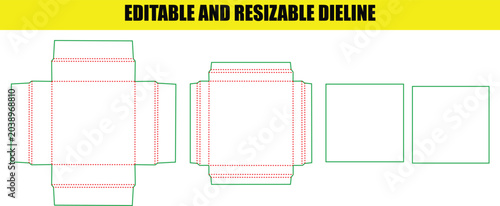 Set of square box packaging dieline templates with matching lid designs for professional commercial manufacturing