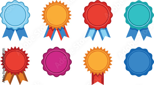 Foto Colorful blank award rosette ribbon badges vector set featuring empty certificat