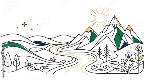 Luxury Abstract Landscape Monoline Vector Illustration