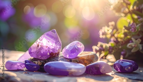 Glowing purple crystals serene