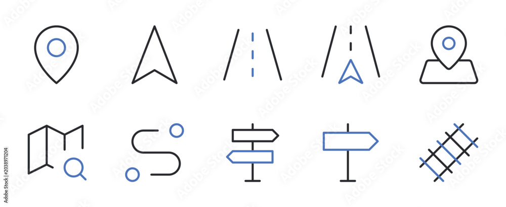 Fototapeta premium Map Location and Navigation GPS Line Icons Set Editable Stroke Vector Illustration.