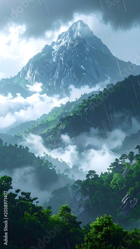 Misty mountain rainforest