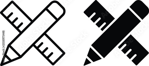 Pencil and ruler icon vector in modern glyph solid style, editable education and design illustration concept.