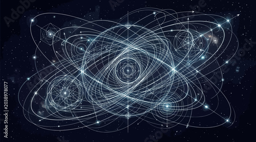 Abstract Cosmic Orbits and Stellar Nebula Background
