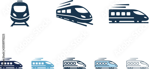 Canvastavla High speed train icon collection featuring front view side profile and linear blue bullet locomotive transit vectors