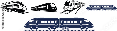 Foto High speed train vector silhouette collection featuring modern bullet trains pas