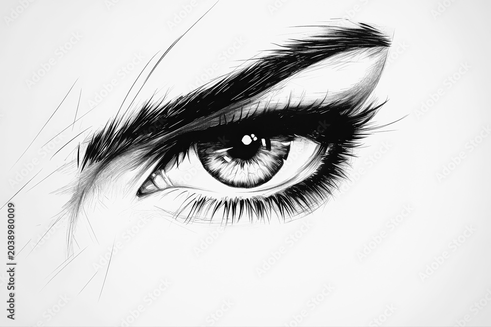 Naklejka premium Black and White manga style eye, AI generated