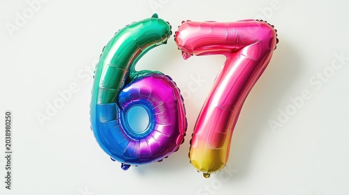 Colorful number balloon 67 celebration for birthday or anniversary party decor