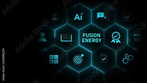 Bild auf Leinwand Fusion Energy or Fusion Power Icons Background – Clean Power, Nuclear Fusion Rea
