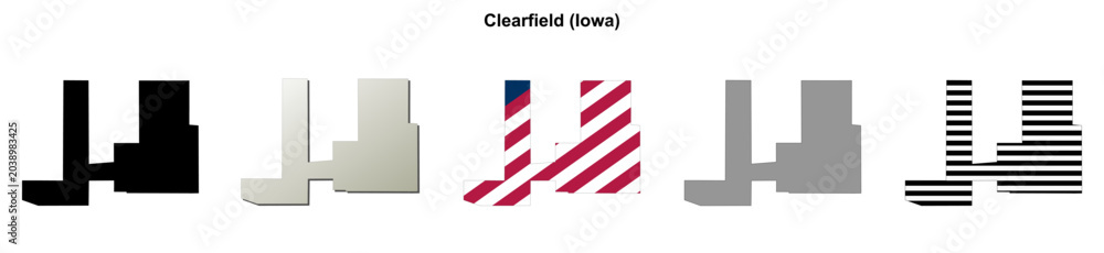 Obraz premium Clearfield (Iowa) blank outline map set
