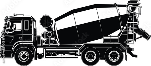 Fotografie Black silhouette illustration of concrete mixer truck with rotating drum and chu