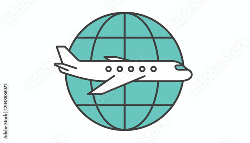 Airplane flying around the globe, travel concept, transportation background