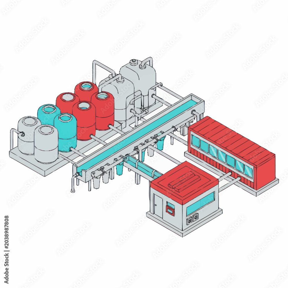 Naklejka premium Industrial Production Line with Tanks and Conveyor System.