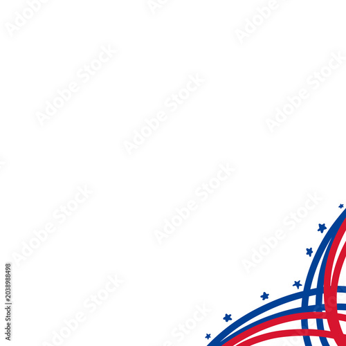 Patriotic Red and Blue Abstract Lines with Stars Bottom Corner Border