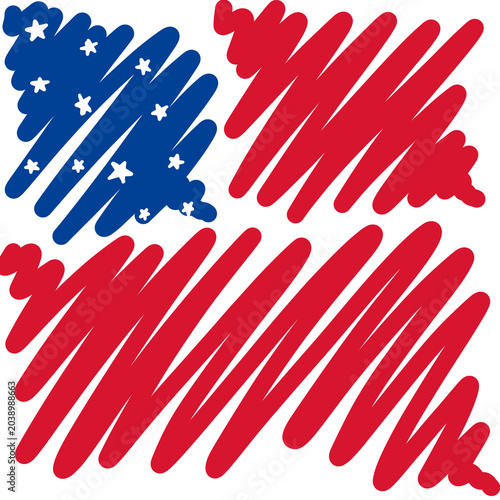 Hand Drawn Scribble USA Flag Doodle Vector Illustration