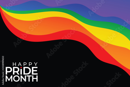 Pride Month Banner with Rainbow Text. Trendy Pride Month Typography with LGBT Pride Flag Colours. Vector Banner for Gay Pride Month