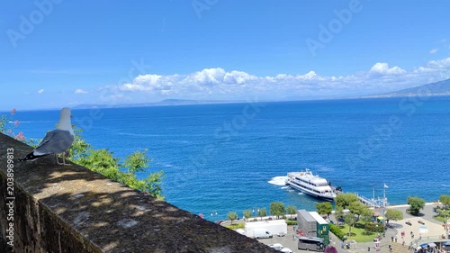Wide blue sea horizon from high cliff on Amalfi coast.