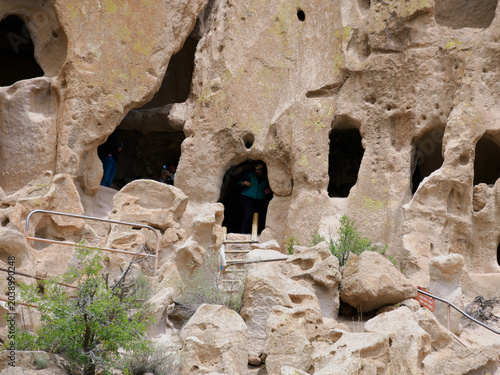 Tableau sur toile Bandelier, New Mexico - May 6, 2026: Numerous cave openings that once served as