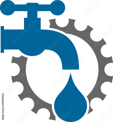 Wasserhahn und Zahnrad, Klempner, Installateur, Logo, Icon