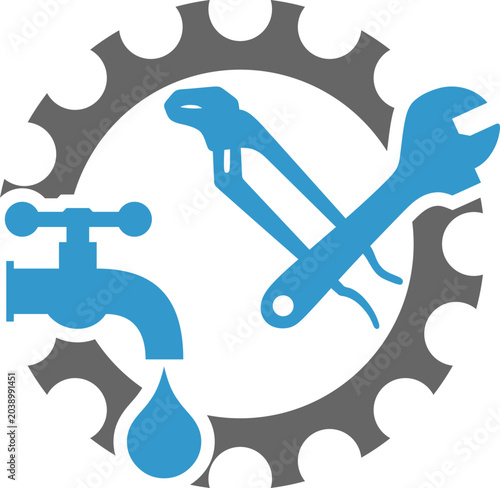 Wasserhahn und Werkzeuge, Klempner, Installateur Logo, Icon