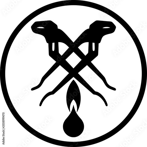 Zwei Rohrzange, Tropfen und Flamme, Klempner, Installateur, Icon, Logo