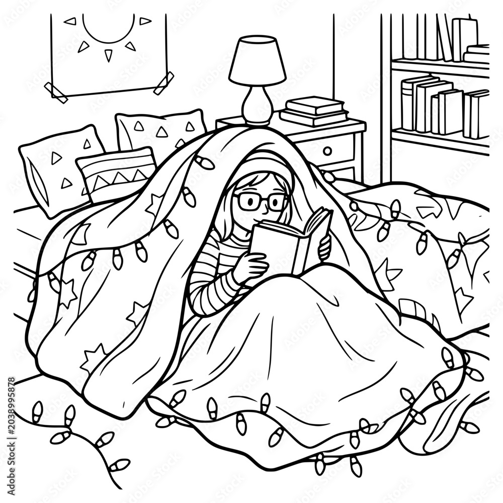 Naklejka premium Introvert Girl Enjoying Quiet Reading Time