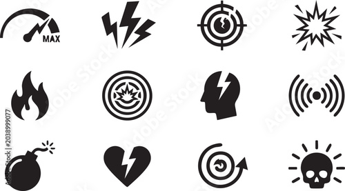 Cuadro en lienzo Set of flat vector icons representing various game status effects and damage