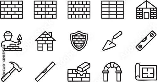 Tableau sur toile Set of masonry and bricklaying construction icons