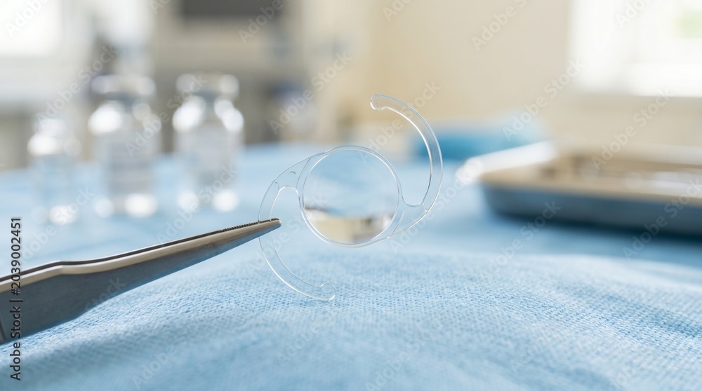 Obraz premium Intraocular lens implant surgical preparation with intraocular, ophthalmology