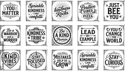 Tableau sur toile Vector illustration set of fifteen motivational typography quotes with decorativ
