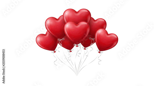 3D Valentine Heart Balloons Isolated on White Background
