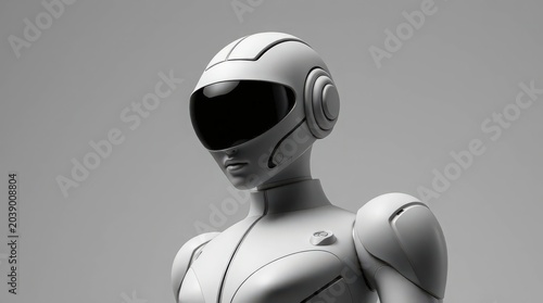 Futuristic humanoid robot with smooth white surface and dark visor