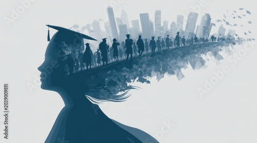 mental state concept, life stage, mix emotion of a lonely silhouette new graduate facing an uncertain future
