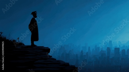 mental state concept, life stage, mix emotion of a lonely silhouette new graduate facing an uncertain future
