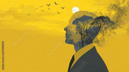 mental state concept, life stage, mix emotion of a lonely silhouette new graduate facing an uncertain future

