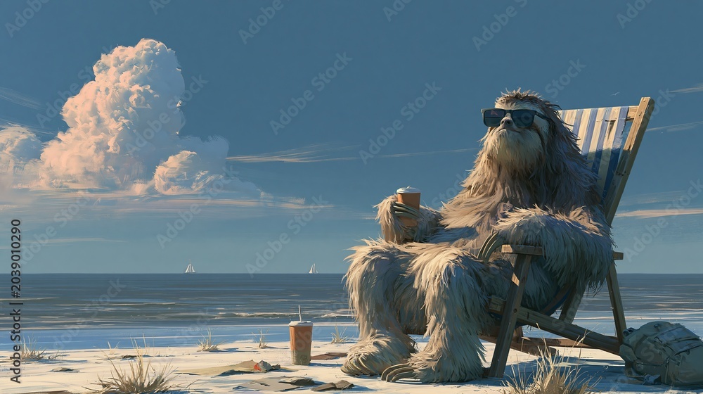 Fototapeta premium Furry sloth chills on the beach.