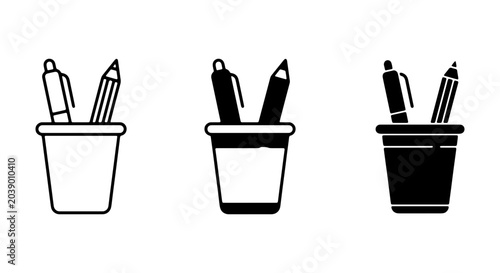 фотографія Desk Organizer Icons: Pen Holder, Pencil Cup, Office Supplies, Stationery, Minim