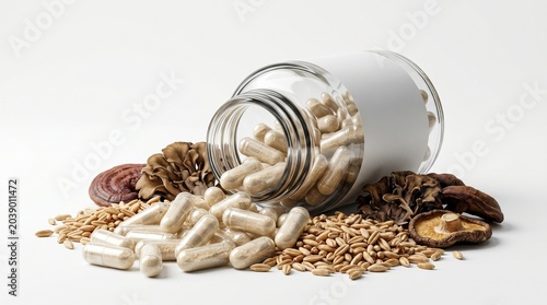 Tapety artystyczne Beta Glucan Immune Boost Supplement Capsules Isolated on White