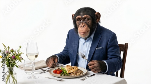 Elegant Monkey Restaurant Concept on White Background