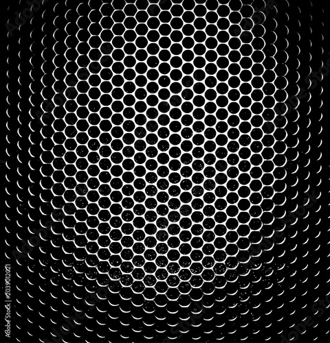 Abstract Black Metallic Honeycomb Mesh Background with Futuristic Steel Hexagon Pattern