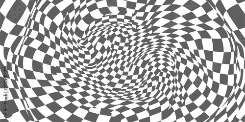 Photos Abstract checkered pattern with a distorted wave effect in black and white color