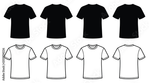 T shirt Silhouettes And Outlines Black And White Vector Graphic