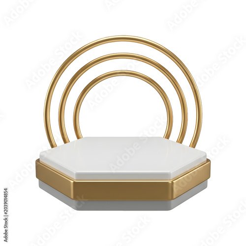 Modern Hexagonal Pedestal with Gold Arches