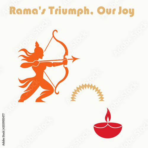 Quadro su tela Dussehra vector: Ravana effigy silhouette, victory flags, saffron tones for Hind
