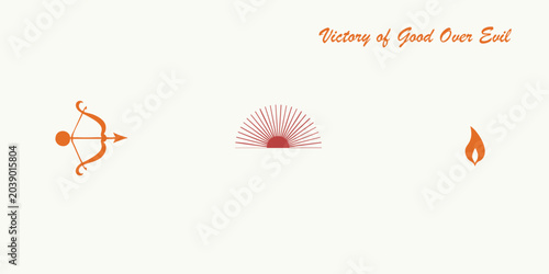 Photos Bold flat vector Vijayadashami: Durga trident, mandala patterns, cream space for