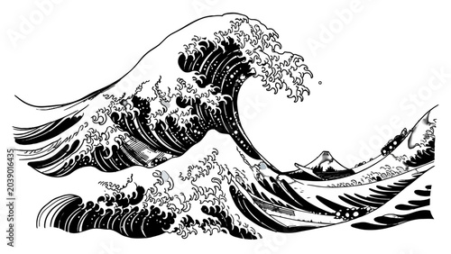 Tableau sur toile The Great Wave Illustration: A powerful, artistic rendition of a colossal wave crashing, showcasing the dynamic energy and majesty of the ocean