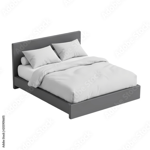 Modern Grey Platform Bed with White Linens