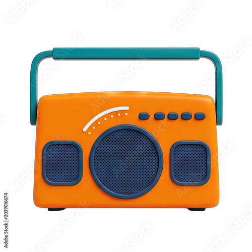 Orange and Teal Retro Boombox with Speakers and Controls