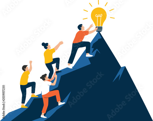 Quadro su tela Business teamwork vector illustration with people climbing mountain together to