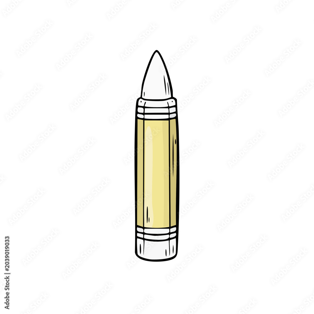 Naklejka premium Hand Drawn Illustration of a Bullet Cartridge with Yellow Casing and White Tip